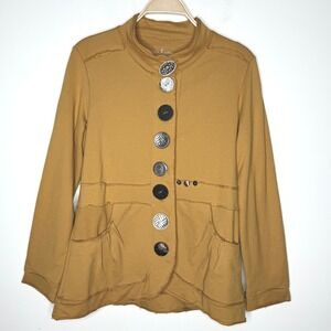 Neon Buddha Women's Mustard‎ Yellow Button Front Knit Jacket Bohemian Quirky